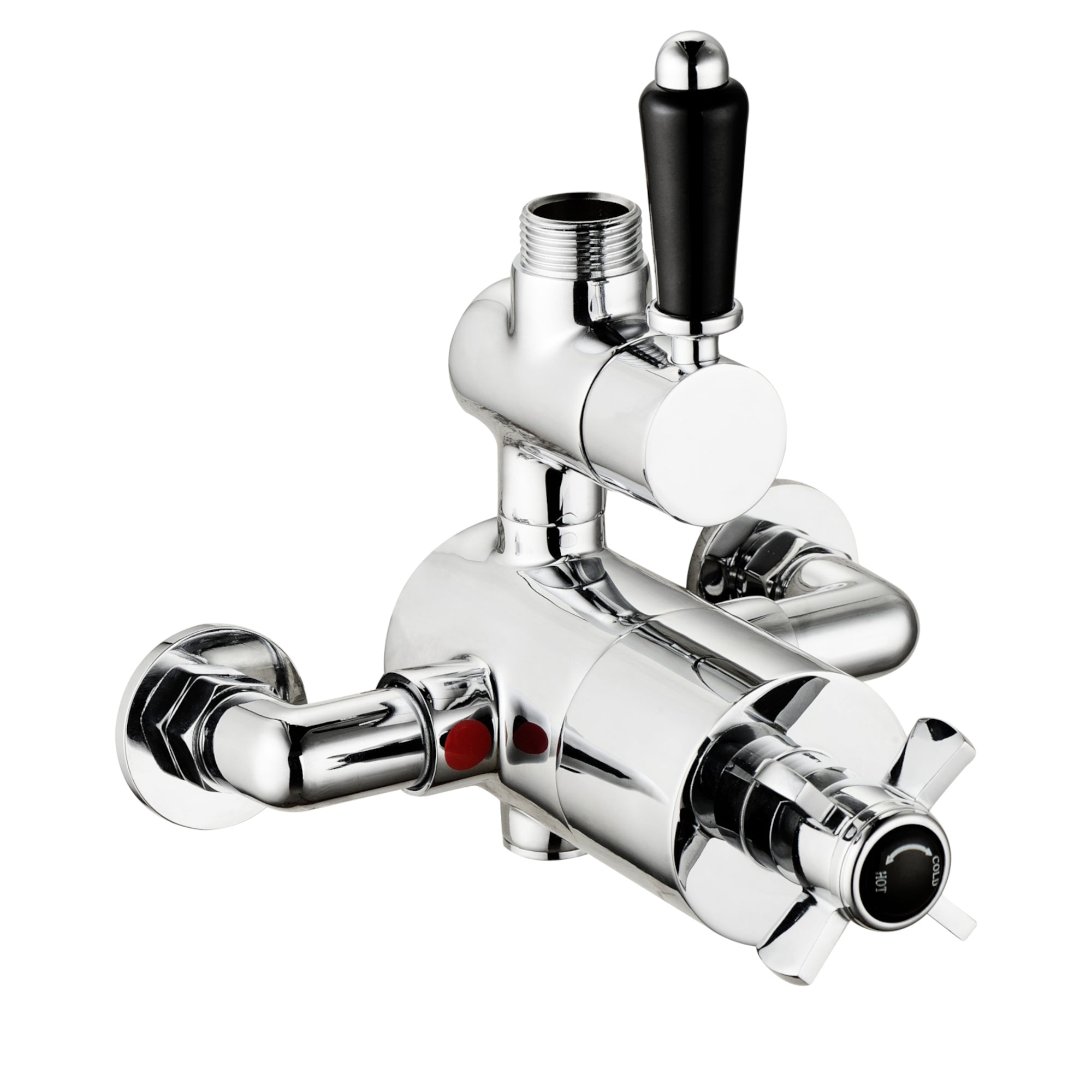 ENKI T118 Twin Thermostatic Shower Valve Top Traditional Black Chrome Windsor